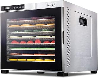 Ivation 10 Tray Commercial Food Dehydrator Machine | 1000w, Easy Setup, Digital Adjustable Timer and Temperature Control | Dryer for Jerky, Herb, Meat, Beef, Fruit and To Dry Vegetables | Stainless
