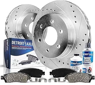 Detroit Axle - Pair (2) Front Drilled and Slotted Disc Brake Rotors w/Ceramic Pads & Brake Cleaner & Fluid for 2010 2011 2012 2013 2014 2015 2016 2017 2018 Ford Expedition/F-150/ Lincoln Navigator