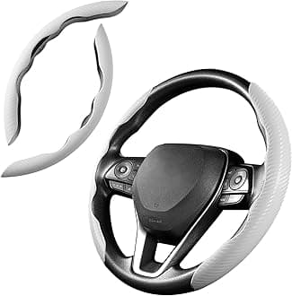 Cartist Steering Wheel Cover, Carbon Fiber Steering Wheel Cover for Men/Women, Anti-Slip, Durable, Universal for 99% Car Interior Accessories (White)