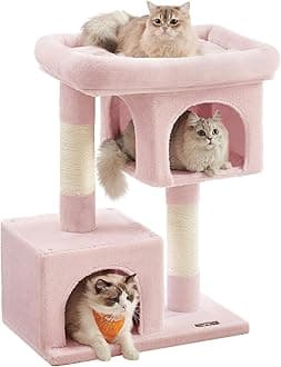 Feandrea Cat Tree, 33.1-Inch Cat Tower, L, Cat Condo for Large Cats up to 16 lb, Large Cat Perch, 2 Cat Caves, Scratching Post, Jelly Pink UPCT061P01