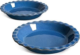 LE TAUCI Ceramic Pie Dish for Baking, 9 Inches Pie Pan for Apple Pie, Pecan Pie, 36 Ounce Pie Plate, Set of 2, Ceylon Blue