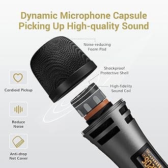 TONOR Wireless Microphone Systems, Dual UHF Cordless Karaoke Microphone Set, Handheld Dynamic Microfono for Singing with Receiver for Home Karaoke, Party, Church, DJ, Wedding, Speech 200ft TW350 Grey