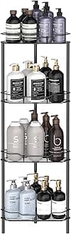 4 Tier Floor Standing Corner Shower Caddy Organizer Shelf with Hooks, Bathroom Shelves Stand Rack, Matt Black