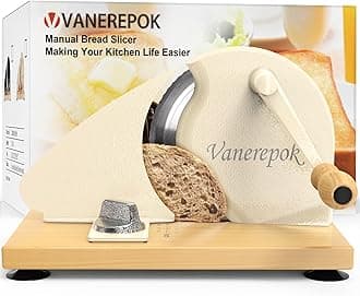 vanerepok Manual Bread Slicer for Homemade Sourdough Bread, Versatile Hand Crank, Bread Cutter for Sourdough, Crusty Bread etc, Stainless Steel Cutter, Adjustable Width for Homemade