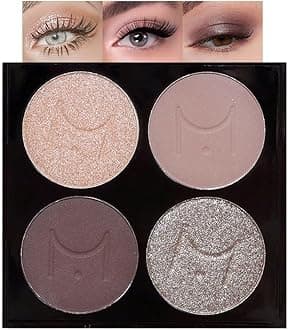 Nude Eyeshadow Quad Palette, Champagne Dusty Pink Plum Mauve Taupe Glitter Metallic Shimmer Matte High Pigment Mini Eyeshadow Eye Shadow Palette Makeup for older Women, Travel Size Built in Mirror