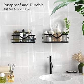 Shower Caddy Black, Bathroom Storage Shower Shelf No Drilling Adhesive Shelf with Included Hooks for Hanging Razor and Towels - 2 Pack