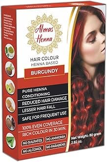 Almas Henna 80 GRAM Hair Color, Burgundy, 100% Organic Henna Powder Infused with Goodness of Herbs, Natural Henna Hair Color For Soft Shiny Hair, 2.82 OUNCE