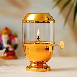 Webelkart Antique Lanterns for Home Decor Akhand Diya Qith Adjustable Bati for Puja Decor|Oil Puja Lamp for Aarti Pooja Article Metal Diya for Diwali ( 6.29" Inches- Metal )