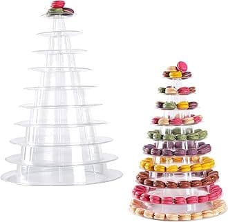 Macaron Tower Stand 10 Tier 4" - 13" Transparent Plastic Round Tower Display Stand Cupcake Cake Holder Rack Platter to Hold 230 Macarons for Wedding Birthday Party Decor