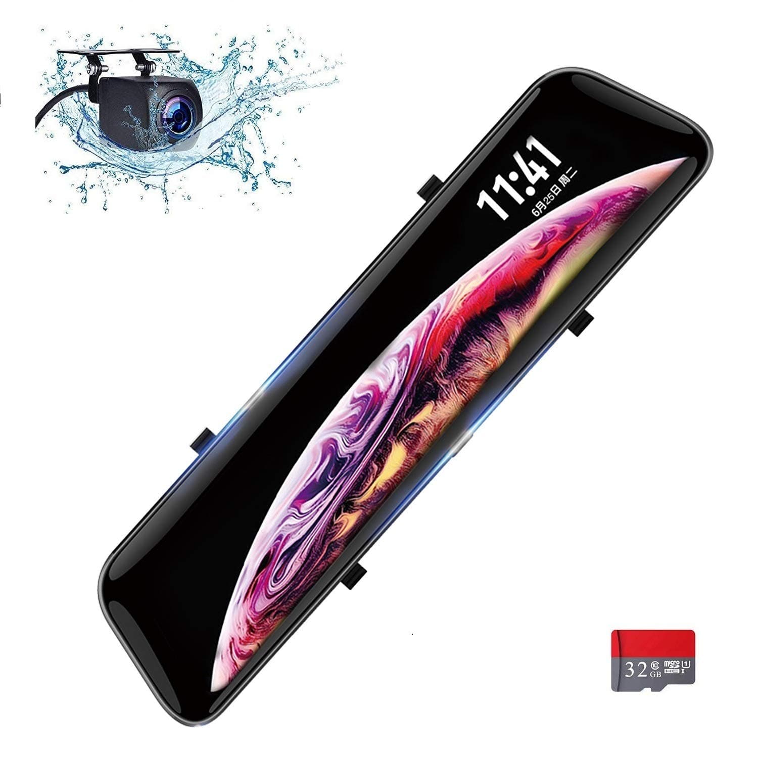 Mirror Dash Cam, Backup Camera 12" 2K Full Touch Screen, Poaeaon 170° 1440P Front and 150° 1080P Rear View Camera Dual Lens with HD Video and Screen Splitting Operation (32GB TF Card Included)