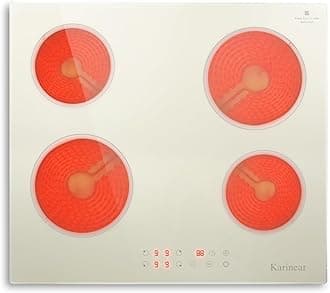 Karinear Electric Cooktop 24 Inch, Beige-gray Glass Electri Cermaic Stove, 4 Burners Electric Stove Top with Timer, Child Safety Lock, High Temperature Alert, 6000W, Drop-in 240V Hardwire(No plug)