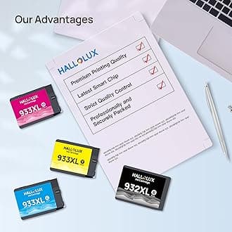 HALLOLUX 932XL 933XL Ink Cartridges Compatible for HP 932 933 Ink for HP Officejet 6100 6600 6700 7110 7510 7610 7612 Multifunction Inkjet printer (Black Cyan Magenta Yellow, 4 Pack)