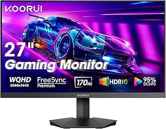 KOORUI Monitor, 27" WQHD IPS Gaming Monitor, 170Hz, 1ms, HDR10, Compatibility G-Sync and FreeSync, Tilt Pivot Swivel Vertical Height Adjustable，2 HDMI 2.0 & 1 DisplayPor 1.4, GN07