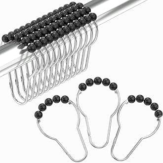 Amazer Black Shower Curtain Hooks, Decorative Rust Proof Acrylic Balls Shower Curtain Hooks, Stainless Steel Shower Hooks for Shower Curtain Bathroom Shower Hooks-Set of 12