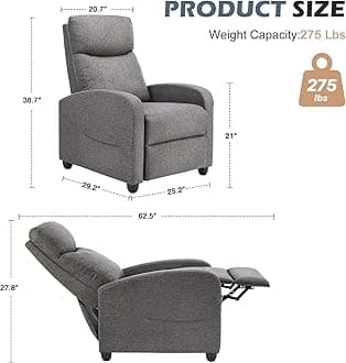 Sweetcrispy Adults Massage Fabric Small Sofa Home Theater Lumbar Support, Adjustable Modern Reclining Chair with Padded Seat Backrest for Living Room (Grey), SWCH-21GY