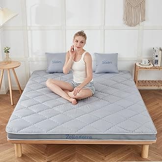 Japanese Floor Mattress, Thick Futon Mattress with Bed Pillow, Roll Up Floor Sleeping Mat Tatami Mattress Suitable for Guest, Camping, Grey