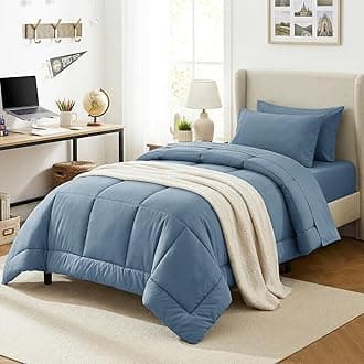 CozyLux Twin Comforter Set with Sheets Dusty Blue, 5 Pieces Bed in a Bag, Grayish Blue Comforter Twin Size, All Season Bedding Set with Stitch Quilted Comforter, Flat Sheet, Fitted Sheet, Pillowcases