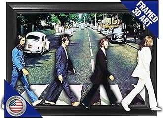 The Beatles Abbey Road 3D Poster Wall Art Decor Framed Print | 14.5x18.5 | Lenticular Posters & Pictures | Memorabilia Gifts for Guys & Girls Bedroom | John Lennon & George Harrison Band Music Album