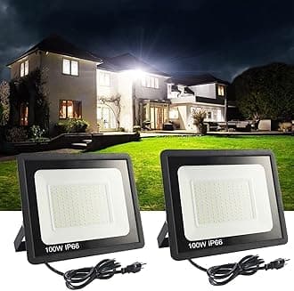 2Pack LED Flood Light Outdoor,100W LED Work Light 11000lmwith 6FT US Plug,IP66 Waterproof Exterior Security Lights,6000K Daylight White Outside Floodlights Slim Design for Playground Yard