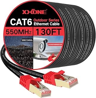 XXONE Outdoor Cat 6 Ethernet Cable 130ft, 26AWG Heavy-Duty Cat6 Networking Cord Patch Cable RJ45 LAN Wire Cable FTP Waterproof Direct Burial