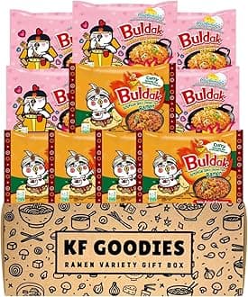 KF GOODIES Korean Ramen Variety Pack Gift Box (10 Count) – Spicy Buldak Noodle Assortment for Birthdays, College Care Packages, Office Snacks, and Gift Baskets