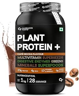 Carbamide Forte Vegan Protein Powder - Plant Based Protein Powder with Multivitamin, Minerals, Superfoods, Pea Protein, Digestive Enzymes | Plant Protein Powder Cafe Mocha Flavour - 1Kg