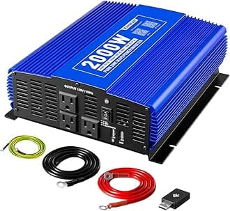 Kinverch 2000 W Pure Sine Wave Inverter 12 V DC to 110 V AC Inverter for Home/Truck/Motorhome/Camping/Boat/Off Grid Solar System Car Inverter with 3AC Sockets, 1 USB Port and