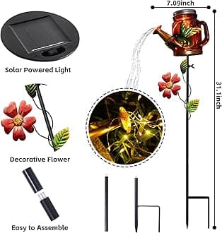 SRNPMIU Solar Garden Decor Lights Outdoor,Watering Can with Light,Solar Lights Outside Waterproof,Outdoor Decorations for Yard,Hummingbird Flower Bed Decor Light,DIY Birthday Gifts for Women,Grandma