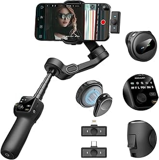 Gimbal Stabilizer for iPhone & Android,3-Axis Phone Gimbal w/Wireless Lavalier Microphone,Built-in 7.8" Extension Pole,OLED Display,Phone Stabilizer for Video Recording TikTok(V8 Mic Kit)