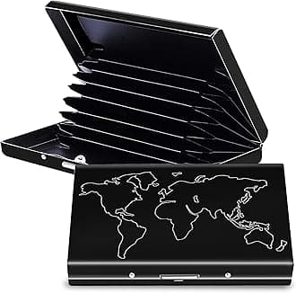 Storite 6 Slot RFID Metal Credit Card Holder Wallet for Men Women (Black Laser Print World Map, 9.5 x 6.5 x 1.3 cm), Black, 8 Slot Laser Print World Map, 8 Slot Card Holder Laser Print WM
