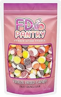 Freeze Dried Candy, Fruit Crunch Sour, 4 oz, Assorted Strawberry, Orange, Lemon, Grape, Lime Flavors, Bag Pouch, Ideal Gift Snack