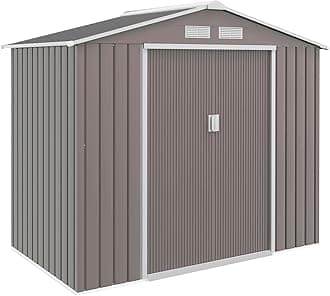Outsunny 7 x 4ft Metal Garden Shed, Waterproof Outdoor Bike Storage Shed Galvanised with Vents, Foundation Kit, Apex Roof and Lockable Double Doors for Patio Lawn, Grey