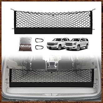 Muslogy Truck Bed Cargo Net Trunk Netting Compatible with 2015-2020 Chevy Suburban | GMC Yukon XL Accessories, Pickup Cargo Organizer SUV Sedan Storage Net w/Heavy Duty Carabiners