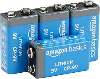 Amazon Basics Lithium 9V Battery, High Capacity, 10 Years Storage, Built to Last, Pack of 4