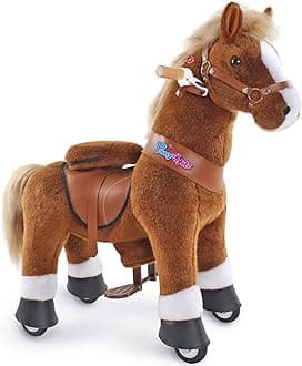 PonyCycle Ride on Horse Unicom Ride for Toddlers 3-4 Ride on Pony for Kids Plush Horse Ride on Animal Walking Rideable Rocking Horse Riding Horse Gifts for Children on Birthdays Size 3 Brown Ux324