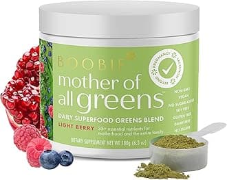 Boobie Mother of All Greens | Your New Family Ritual, Daily Super Greens Powder with 35+ Essential Nutrients for Moms & Families | Vegan, Gluten Free, & Sugar Free | Light Berry Flavor, 30 svgs