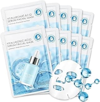 IREV Hyaluronic Acid Face Masks Skincare, Hydrating Facial Masks, Deep Moisturizing Face Mask for All Skin Types, Facial Sheet Mask for Women Skin Care, Smoothing Rejuvenating 10 Pack