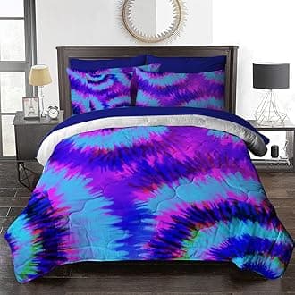 BlessLiving Artsy Girly Comforter Set, 8 Pieces Tie Dye Bed in a Bag, Purple Pink Blue Bedding Sets, Colorful Boho Comforter Set Twin Size (Comforter, Sheets, Pillowcases, Shams & Cushion Cover)