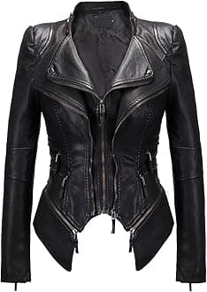 Women's Fashion Studded Perfectly Shaping Faux Leather Biker Jacket