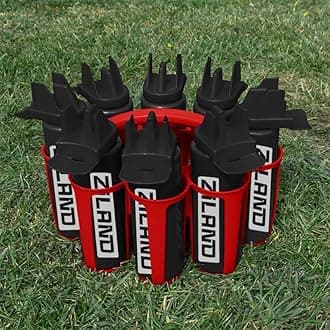 Hybrid Water Bottle Set • 8 x 1 Litre Easy Squeeze Bottles and 1 x Carrier • Perfect for Sports Teams • Hygienic as there is no mouth contact with the nozzle (Black/Black - Red Carrier)