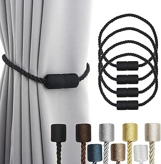 4 Pack Strong Magnetic Curtain Tiebacks Outdoor Elegant Decorative Tie Backs Modern Rope Tiebacks for Drapes Window Curtain Holdbacks for Draperies- Black