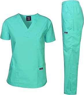 Dagacci Scrubs Medical Uniform Women and Man Scrubs Set Medical Scrubs Top and Pants, Hospital Green, S