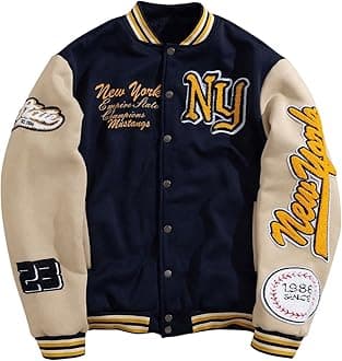 Men's Letter Graphic Varsity Jacket Long Sleeve Striped Trim Button Bomber Jackets