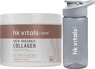 HealthKart HK Vitals Skin Radiance Collagen Powder, Marine Collagen (Mango, 100 g), Collagen Supplements for Women & Men with Biotin for Healthy Skin, Hair & Nails with Sipper Bottle (Teal, 300 ml)