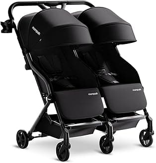 Mompush Lithe Double Stroller for Infant and Toddler, Lightweight Side by Side Twin Stroller, Only 25 lbs, 30-Inch Slim Fit Through Doorways, One-Step Fold, Independent Recline, UPF 50+ Canopy