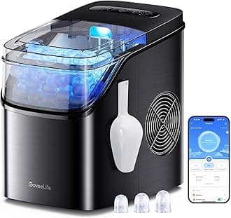 GoveeLife Smart Ice Maker Countertop, Portable Ice Machine with Voice Control, 9 Ice Cubes in 6 Minutes 3 Sizes, 26lbs/24Hrs, Self Cleaning RGB Lights, Quiet Ice Maker with Scoop for Kitchen Black