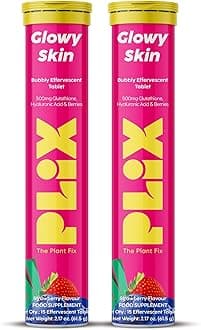 PLIX Glowy Skin 500mg Glutathione Supplement with Hyaluronic Acid, Vitamin C, E & Berries | 30 Effervescent Tablets, Strawberry Flavor