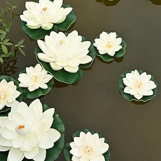 Fake Lily Pads, 12 PCS Artificial Lotus with Water Lily Pad, Realistic Water Floating Foam Lotuses, Artificial Floating Lotus Decor for Home Outdoor Ponds