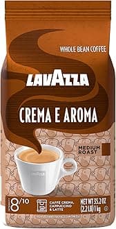 Lavazza Crema E Aroma Whole Bean Coffee Blend, 2.2-Pound Bag , Balanced medium roast with an intense, earthy flavor and long lasting crema, Non-GMO