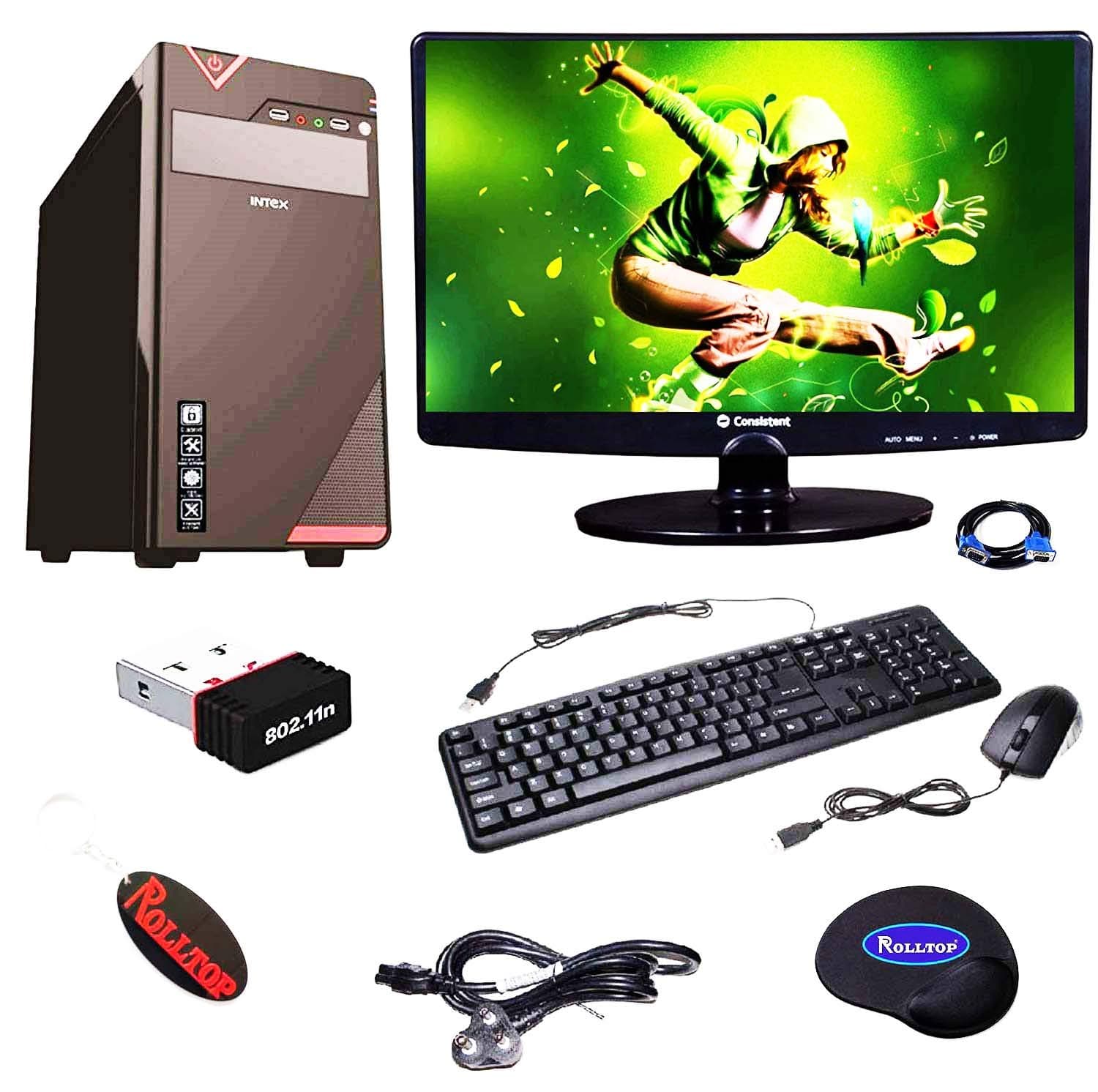 Rolltop® Assembled Desktop Computer, Intel Pentium G620 Dual Core 2.6 GHz 3 MB Processor H61 Motherboard, 4 GB DDR3 RAM, 500 GB Hard Disk with Windows 10 Professional Trial, LED Monitor (15.6" LED)